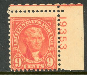 USA 1927 Jefferson 9¢ Orange Rotary Perf  11x10½ Scott 641 PNS MNH B387