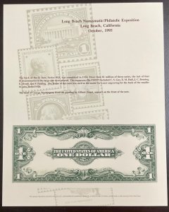 BEP B201 Souvenir Card back $1.00 Silver Certificate - Canceled & Uncanceled