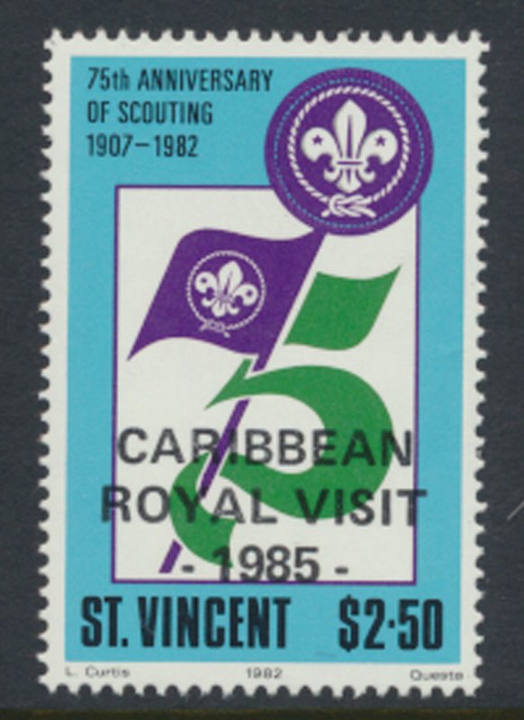 St. Vincent  SC# 893  MNH  OPT Royal Visit  1985 see detail & scan