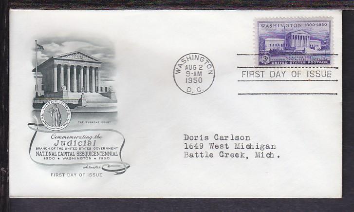 US Supreme Court 1950 Artmaster  Typed FDC BIN