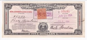 1939 $5.00 Postal Savings System Certificate w/10c Prexie, Used ... (24368)