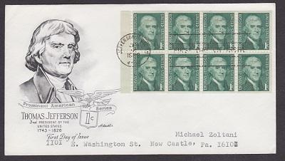 1278a Thomas Jefferson booklet pane Artmaster FDC with typewritten address