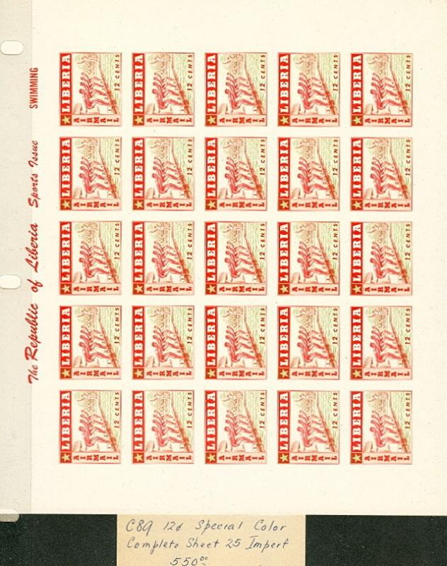 LIBERIA - #347-9, #C88-90var, 1955 Sports Set in Special Colors