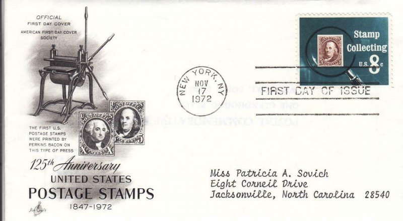 1972, 125th Anniv. US Postage Stamps, Artcraft, FDC (D15133)