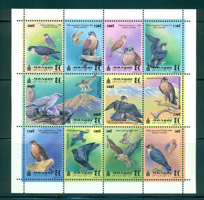 Mongolia - Sc# 2365. 1999 Birds. Mini Sheet of 12. MNH $12.00.