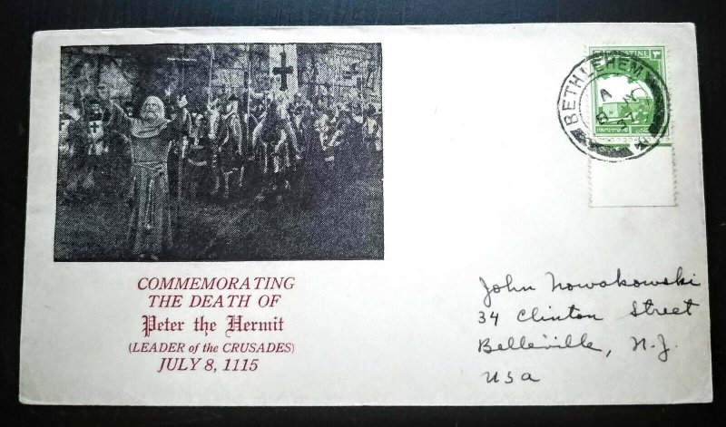 RARE PALESTINE 1937 “PETER THE HERMIT” COVER BETHLEHEM CANCEL POSTALY USED USA