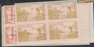 Bolivia SC C65, C68-9 Imperf Blocks of 4 MNH (2fpe)