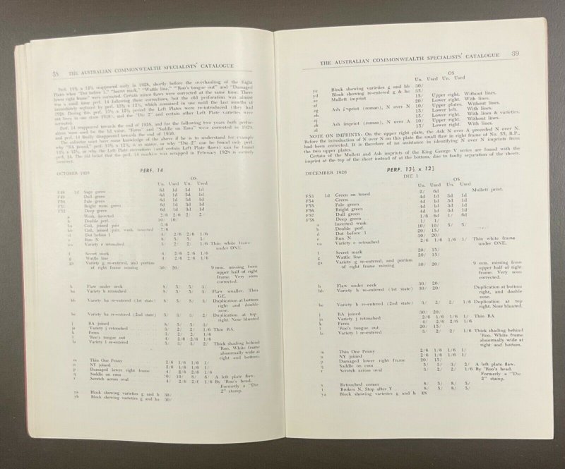 The Australian Commonwealth Specialists’ Catalogue 1956  Seventeenth Edition