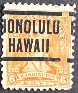 US #711 Used 6c Washington w/Honolulu Hawaii Precancel 1932 [B4.6.2]