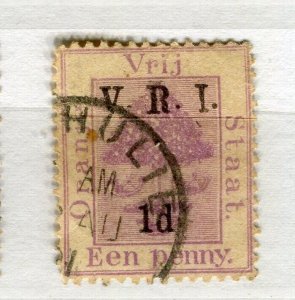 ORANGE FREE STATE; 1900 early classic QV used ' VRI 1d.' surcharged , Postmark.