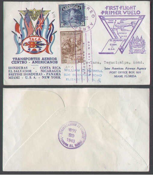 El Salvador first flight airmail cover to British Hondura