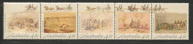 AUSTRALIA 1181 MNH GOLD RUSH STRIP OF 5 STAMPS 1990