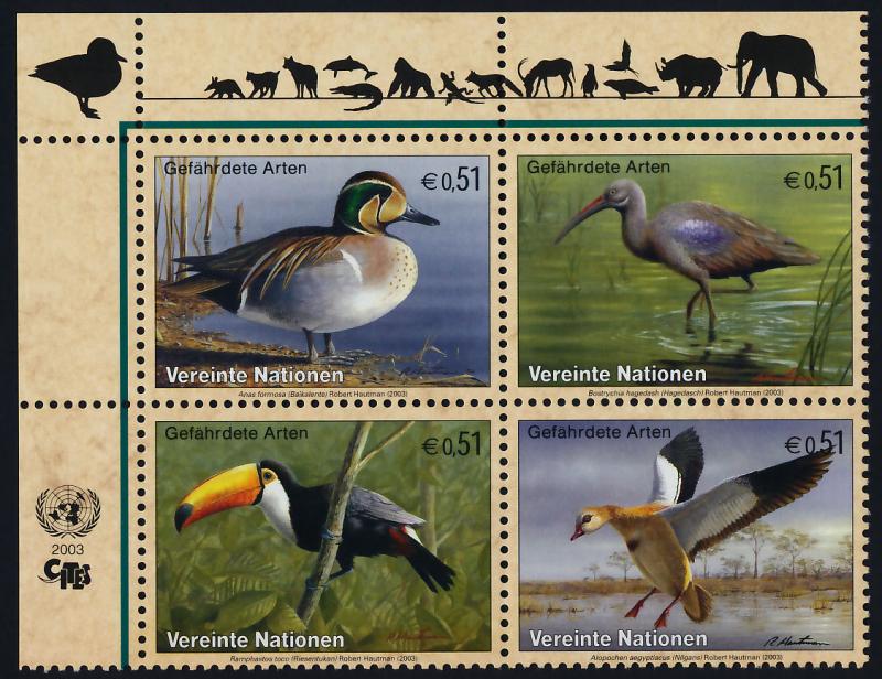 United Nations - Vienna 332a TL Block MNH Birds, Duck Ibis, Toucan, Goose