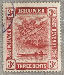 Brunei scarce 1917 3c Type II, used. SEE NOTE. Scott 18a, CV $45.00.  SG 38