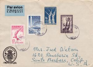 Finland 1951 Cover Mariehamn to Calif. Nice Sports/Olympics Combination Cover