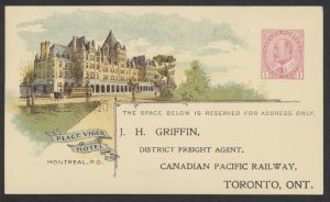 1911 CPR 44B View Card EdwardVII Place Viger Hotel Die 2 Unused Tracer Card