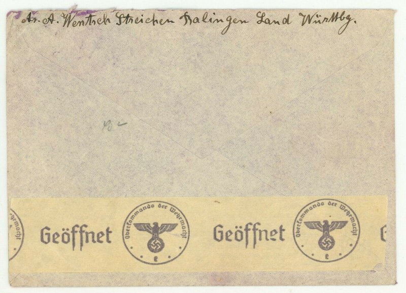 Germany to USA Wehrmacht Examined Opened Airmail Cover Rural Postmark 1940 WWII