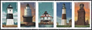 U.S.#5621-5625 Mid-Atlantic Lighthouses 55c FE Horiz.  Strip of 5, MNH.