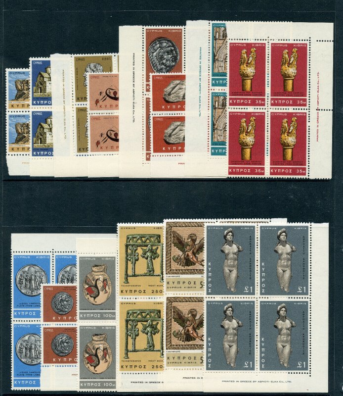 Cyprus 1966 QEII Definitives set complete in blocks superb MNH. SG 283-296.