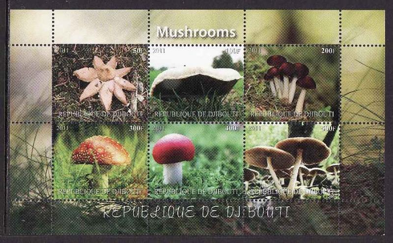 D2-Djibouti-unused NH sheet of 6-Mushrooms-Fungi-2011-issue