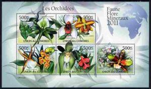 Comoro Islands 2011 Orchids perf sheetlet containing 5 va...