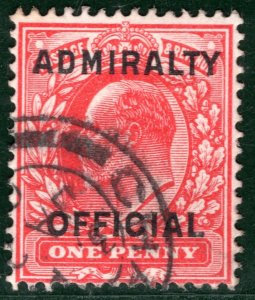 GB KEVII Stamp SG.O108 1d *ADMIRALTY OFFICIAL* Overprint CDS Used c£28+ HPR145