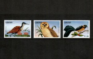 Liberia 1996 - Birds Owls - Set of 3 Stamps - Scott #1210-12 - MNH