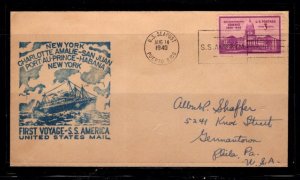 KAPPYSstamps POSTAL HISTORY 1940 1ST VOYAGE SS AMERICA US SEAPOST CANCEL