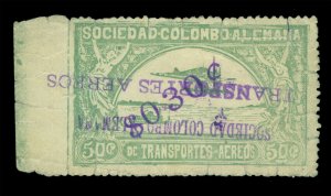 COLOMBIA 1921 AIRMAIL SCADTA Junkers Hydroplane 30/50c grn Sc# C24 used - Scarce