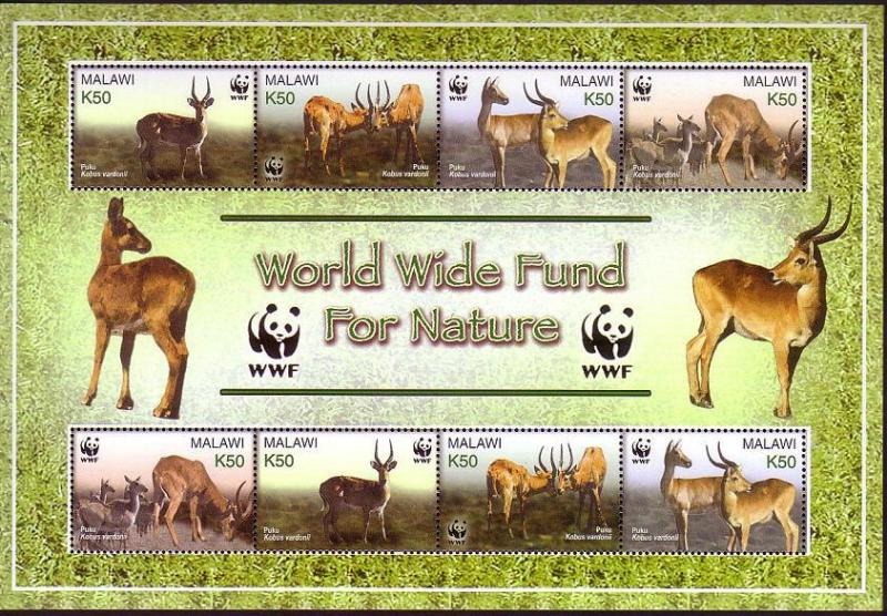 Malawi WWF Puku Sheetlet of 2 sets SG#1013-1016 MI#721-724 SC#714 a-d