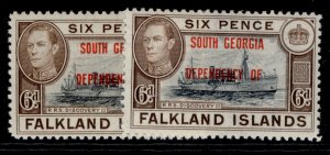 FALKLAND ISLANDS - South Georgia GVI SG B6 + B6a, 6d SHADES, M MINT. Cat