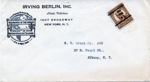 U.S. Scott 684 w/NY Precancel On Ad Cover for Irving Berlin, Inc Music Publisher