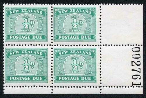 New Zealand SG D41 1939 1/2d Post Due Sheet number block U/M 