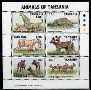 ANIMALS OF TANZANIA SCOTT#1026/29 TWO SHEETS AND TWO SOUVENIR SHEETS  MINT NH  