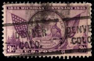 1935 US Scott #- 775 3 Cents Michigan State Centenary Denver Colo. Precancel