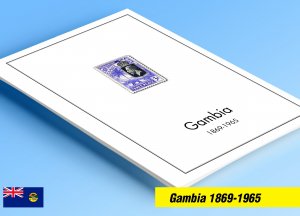 COLOR PRINTED GAMBIA 1869-1965 STAMP ALBUM PAGES (12 illustrated pages)
