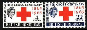 British Honduras-Sc#180-1- id7-unused light hinged Omnibus set-Red Cross-1963-