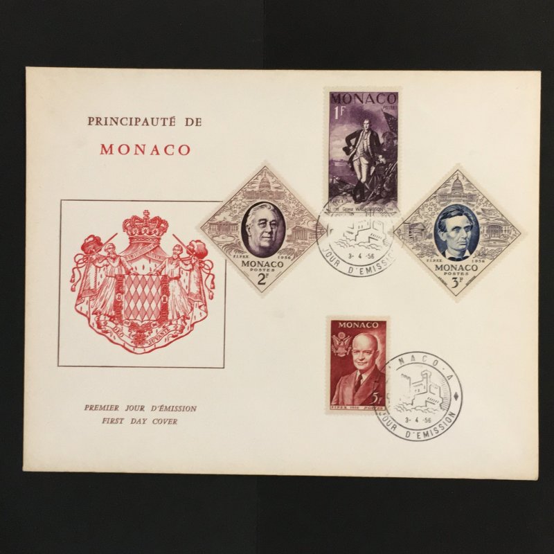 1956 Monaco Large Envelope FDC US Presidents Sc# 354-7