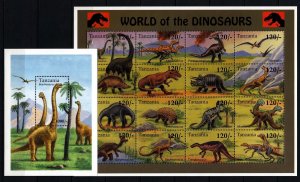Tanzania Sc 1250-52 NH issue of 1994  - Dinosaurs - 2minisheets + 1S/S