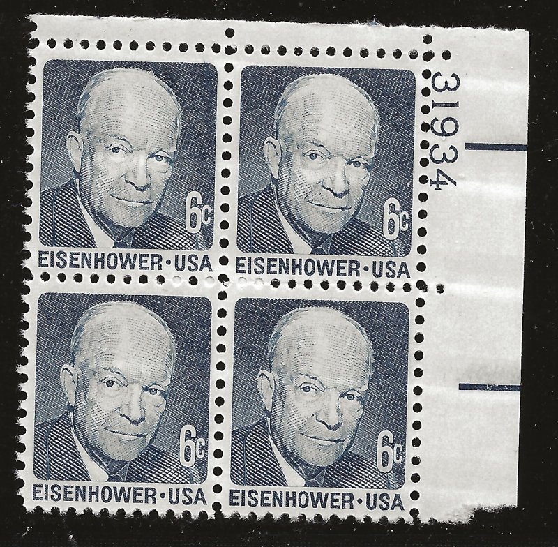 US Scott #1393, Plate Block #31934 1970 Eisenhower 6c FVF MNH Upper Right