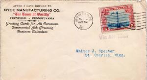 United States Pennsylvania Vernfield 1928 machine  1898-1972  5c Beacon Airmail.