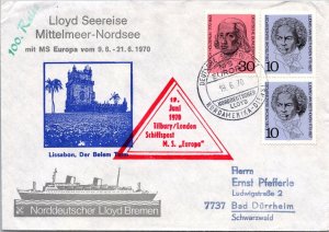 Germany 1970 FDC- M/S Europa - Lloyd Sea Voyage Mediterranean-North Sea - F67788