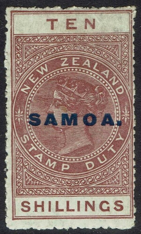 SAMOA 1925 QV NEW ZEALAND 10/- RED - BROWN PERF 14½ X 14  