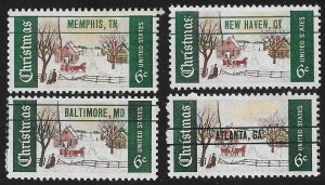 US #1384c PRECANCEL SET OF 4 CITIES,  VF/XF mint never hinged,   ALL FOUR DIF...