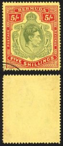 Bermuda SG118b KGVI 5/- Pale Green and Red/yellow Line Perf 14.25 (Ref 96)