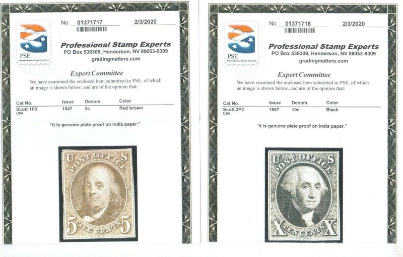 USA #1P3 & #2P3 Mint Fine - Very Fine Plate Proof Duo With Certificates