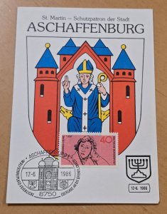 German Aschaffenburg St Martin City Crest Jewish Postcard Judaica Cancel