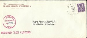 Nogales, AZ to Los Angeles, Ca 1943 El Paso Censor Received fm Customs. (C4645)