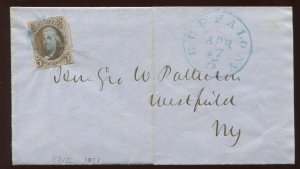 1 Franklin Imperf Used Stamp on 1851 Cover Buffalo to Westfield NY LV6267