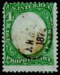 United States Revenue Scott RB4b (1874) Used G-F, CV $25.00 W